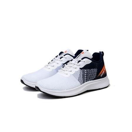 

Rotosw Men s Trainers Flat Sneakers Lace Up Athletic Shoes Nonslip Round Toe Running Shoe Sport Mesh White 8.5