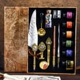 thumbnail image 5 of 1Set Quill Pen And Ink Set Vintage Pen Calligraphy Set-Antique Gemstone Feather Pen Set With Dip Pen Fire Lacquer Wax Beads Spoon Seal Stamp Candle Pen Base Cup, Christmas Thanksgiving Halloween Gift, 5 of 17