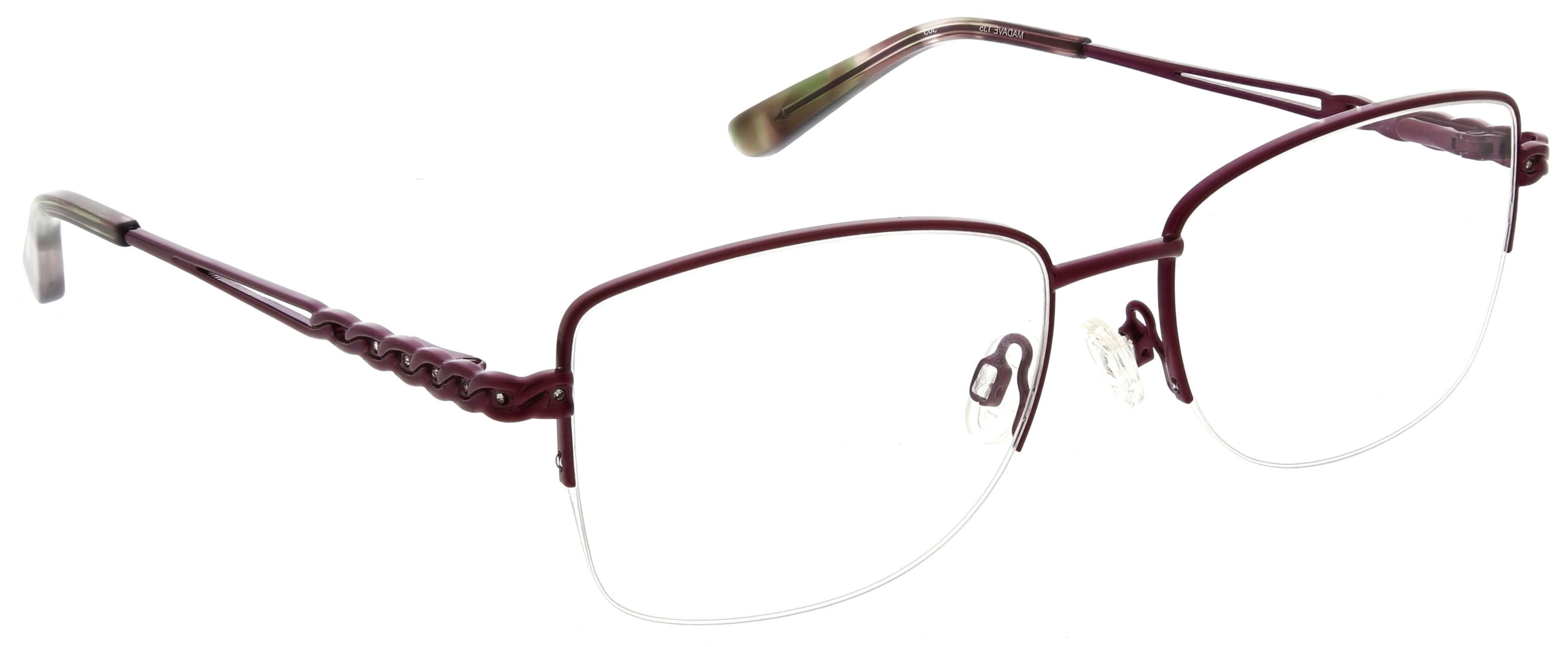 Madison Avenue Women's Shiny Plum Semi-Rimless Rectangle Eyeglasses