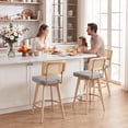 thumbnail image 6 of Zesthouse 26.2" Swivel Counter Height Bar Stools Set of 2, Upholstered Linen Counter Stools with Rattan Back, Mid Century Barstools with Solid Wood Legs for Kitchen Island, Gray, 6 of 12