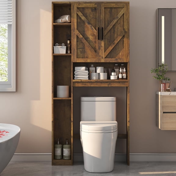 Over-the-Toilet Storage Cabinet with 7 Shelves and Toilet Paper Holder