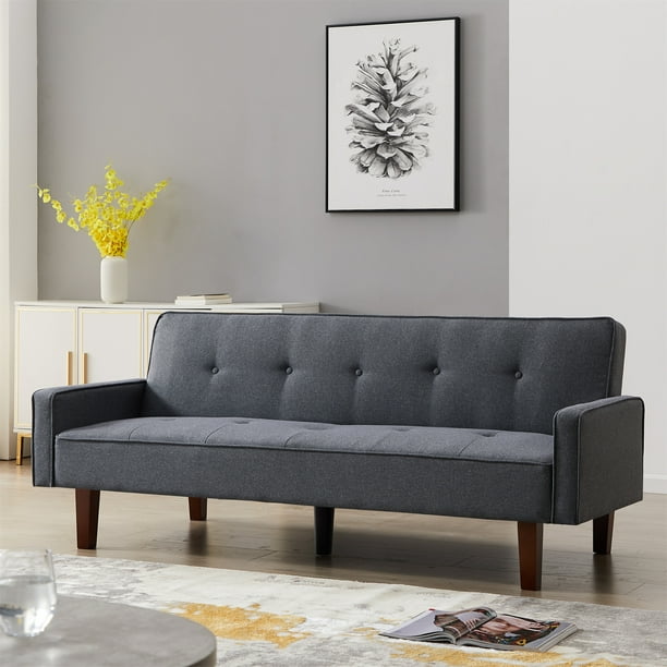 Aukfa Linen Square Arm Futon Convertible Sofa Bed for Home Office
