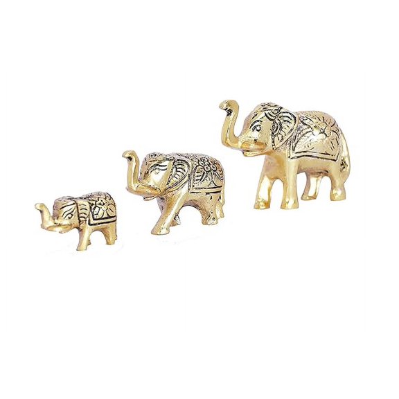 Swadeshi Desire Elephant Showpiece Metal Statue Small Size Gold Polish 3 pcs Set for Decorative Showpiece Enhance Your Home,Office Table Decorative & Gift Article,Animal Idol Figurines…