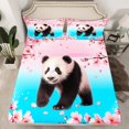 thumbnail image 2 of Panda Bed Sheets Set Cartoon Bear Animal Queen Sheet Set ,Cherry Blossom Sheets Pastel Pink Teal Japan Floral Top Sheet,Japanese Flowers Kawaii Room Decor, 2 of 5