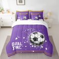 thumbnail image 2 of Feelyou Modern Soccer Sports Bedding Comforter Set 7pcs for Kids, West Football Queen Bedding Sets, Purple Yellow Cartoon Theme Reversible Queen Sheet Sets, Breathable Home Decor, 2 of 7