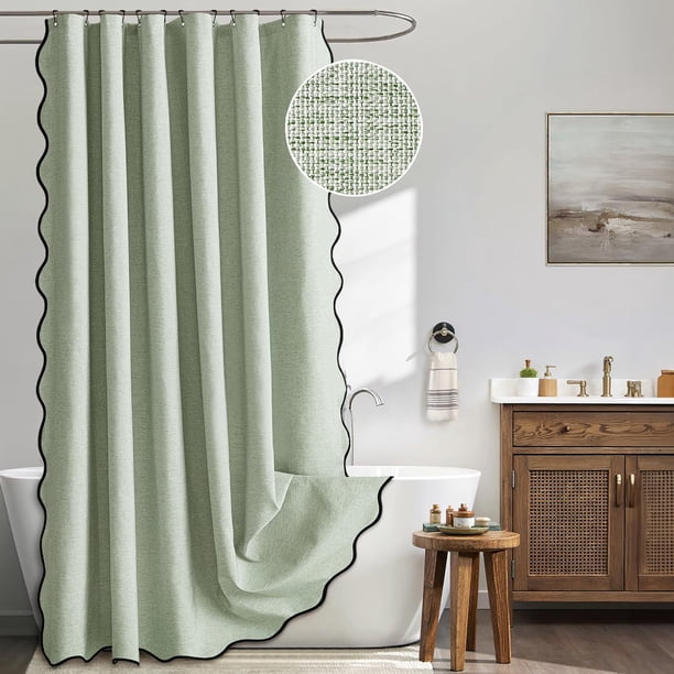 XmhyTop-A Cortina de ducha de lino, estilo bohemio, moderna, para baño, 180 x 200 cm, 1 pieza, elegante y duradera, para el baño del hogar, color verde.