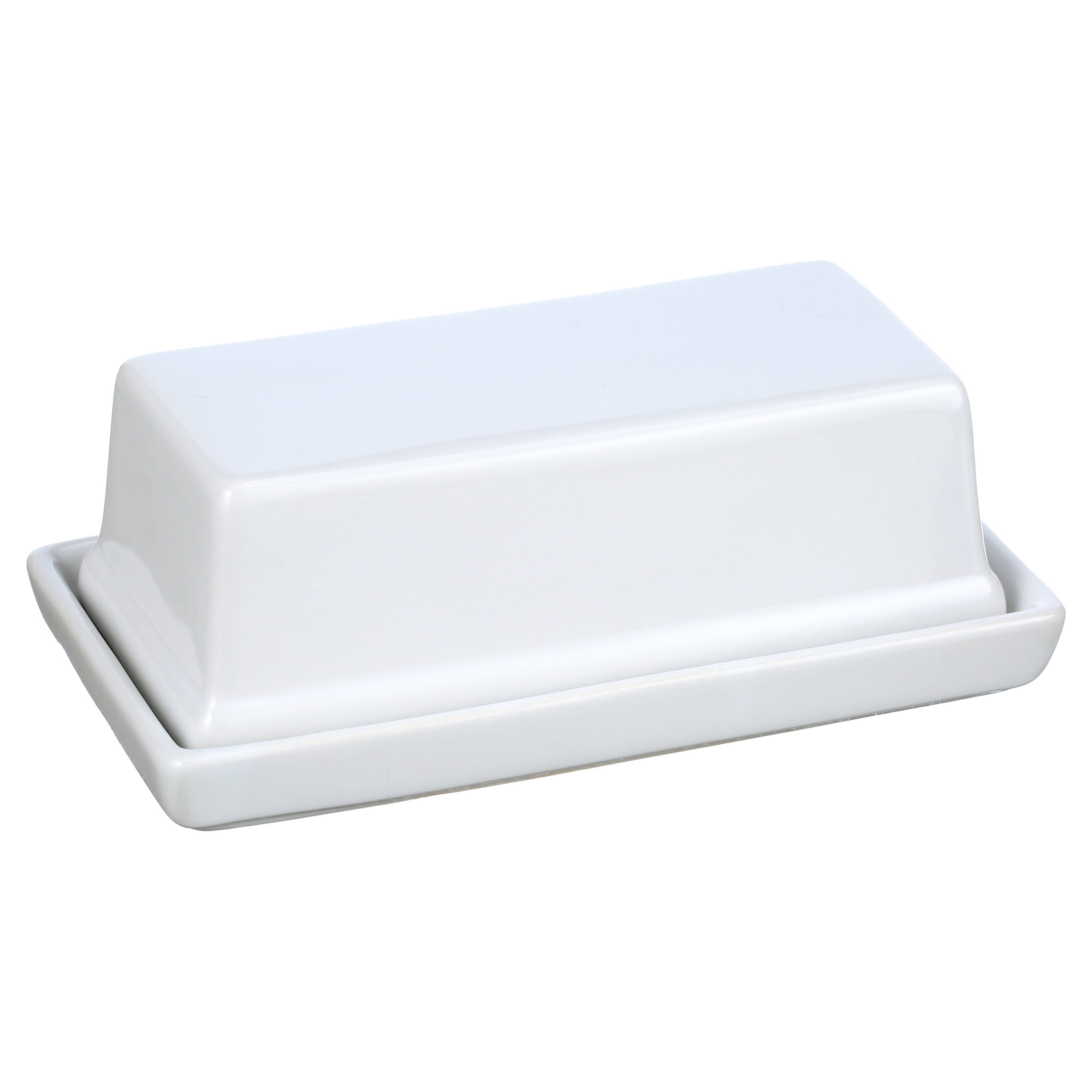 Mainstays Stoneware Butter Dish with Lid, Ceramic Butter Holder for Kitchen Countertop Storage, White