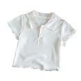 thumbnail image 2 of Bixock Summer Toddler Girls Tee Cotton Short Sleeve Shirts Doll Collar Tops for Girls Clothes 0-8 Years Solid Color Sweet Style Casual School Uniforms Daily Tops, 2 of 6