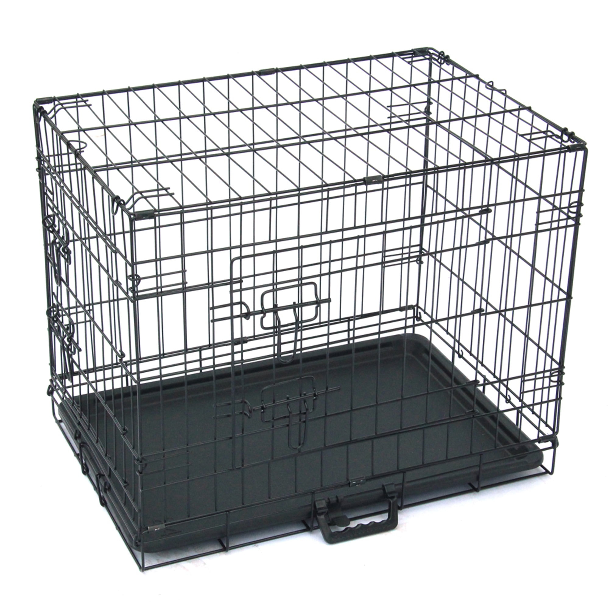 Pefilos 24" Wire Dog Crate with Tray, Pet Kennel Cat Folding Steel Animal Playpen, Black Pefilos 24" Wire Dog Crate with Tray, Pet Kennel Cat Folding Steel Animal Playpen, Black