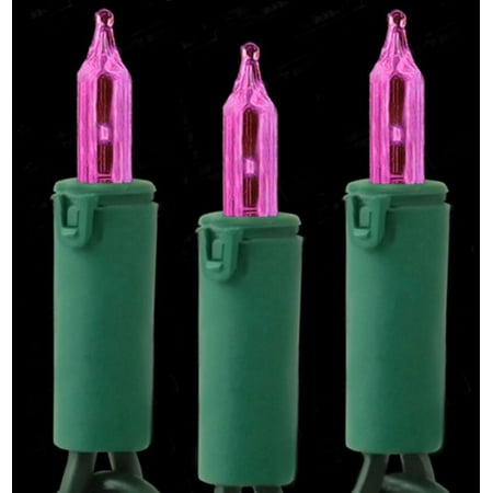 Set of 100 Pink Mini Christmas Lights - Green Wire