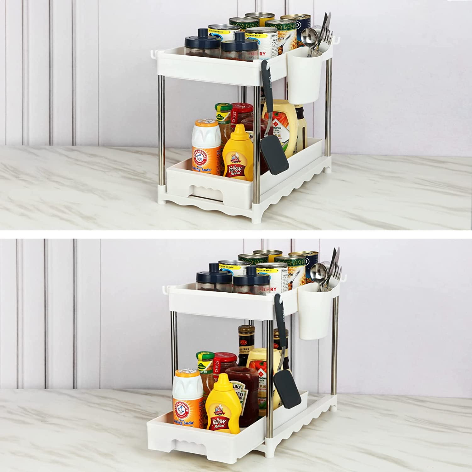 SUFAUY 2 Pack Stackable 2-Tier Under Sink Cabinet Organizer with Sliding  Drawer for Pantry Organization or Kitchen Storage, White - Yahoo Shopping