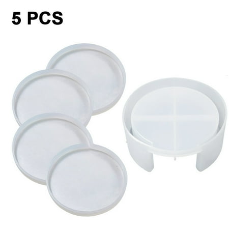 

5 Pieces Coaster Resin Moulds Include 1 Silicone Coaster Storage Box Mould 4 Coaster Mould for Candle Holder Soap Box Cups Mats Home Decoration (White)