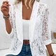 thumbnail image 4 of TTUHYWXI Lightweight Summer Crochet Cardigan for Women Long Sleeve Kimono Boho Open Front Sheer Knit Cardigans (White, L), 4 of 8