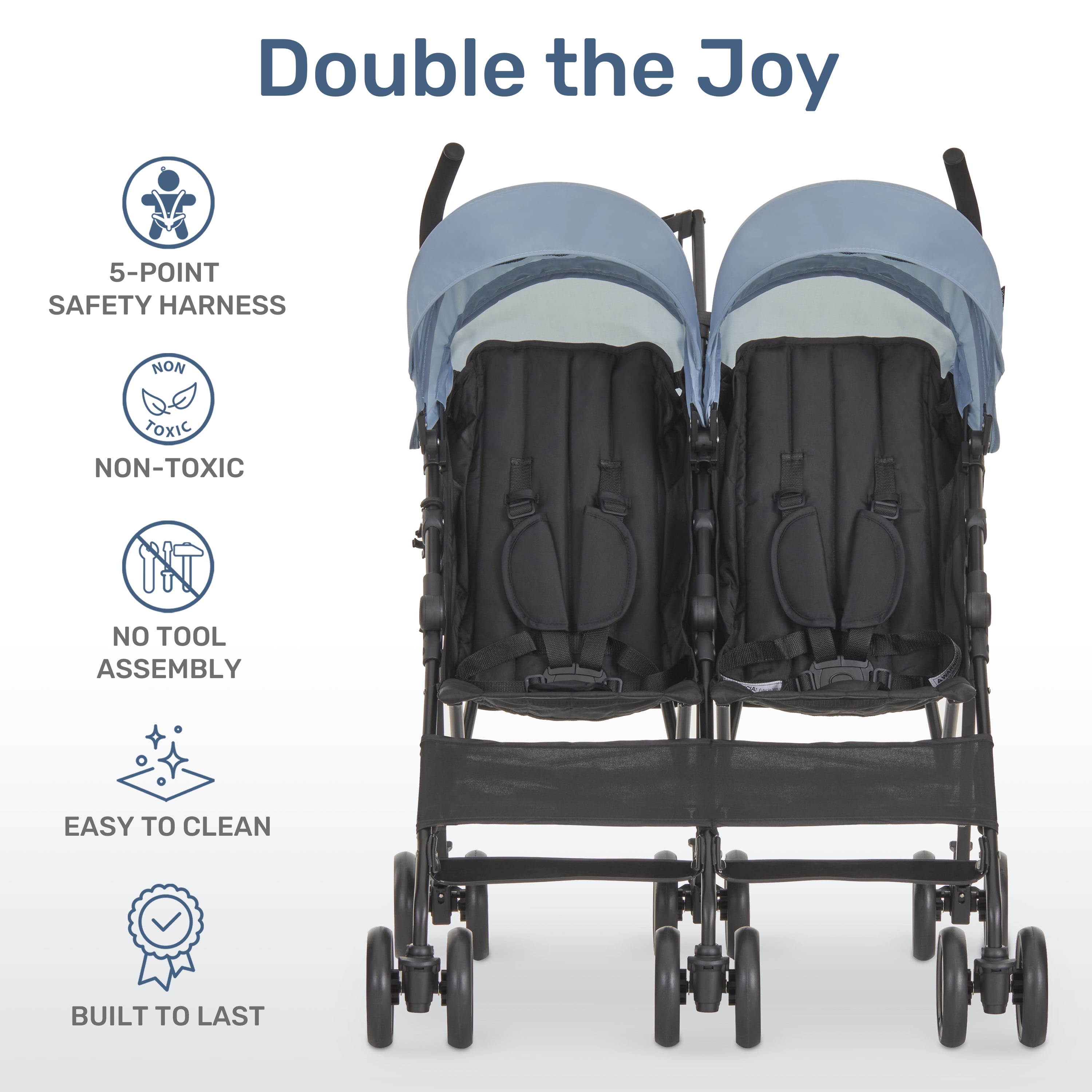 Dream On Me Twin Venture Umbrella Stroller, Light Blue