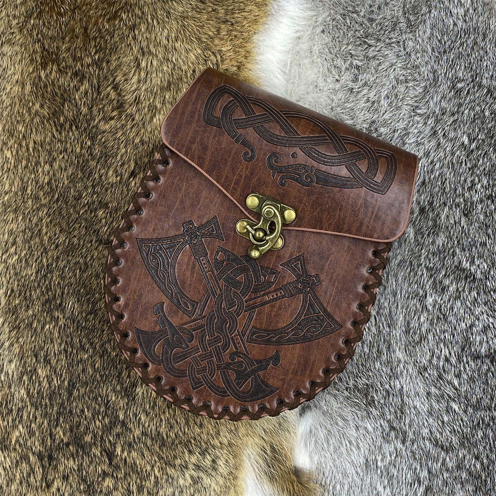 BIBABLYKE Portable Fanny Pack Bag Medieval Leathers Belt Pouch Vintage Embossed Purse Renaissance Dices Bag Cosplay Supplies