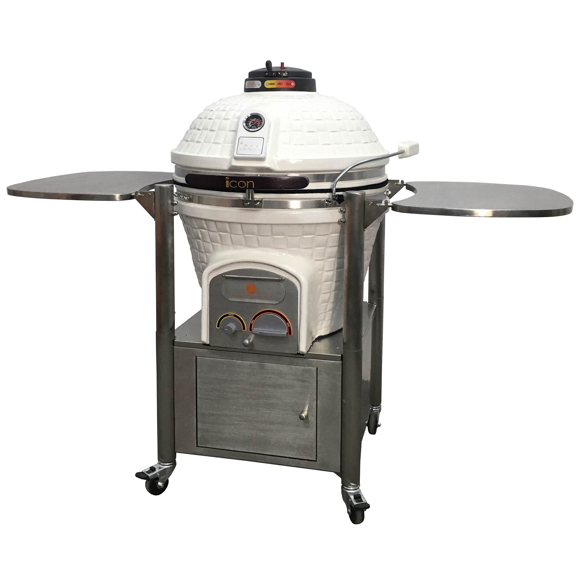 Icon Grills 800 Series 714 Square Inch Charcoal Kamado Grill with Storage, White