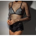 thumbnail image 2 of Rhinestone Mesh Body Chains Long Sleeve, Crystal See Through Cover Up Rhinestone Top Fishnet Bikini Body Jewelry For Women, 2 of 5