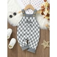 thumbnail image 2 of Suealasg Toddler Girls Boys Suspender Overalls Pants 6M 12M 18M 24M Sleeveless Checkerboard Print Knitted One Piece Jumpsuit for Baby Boy Girl, 2 of 9