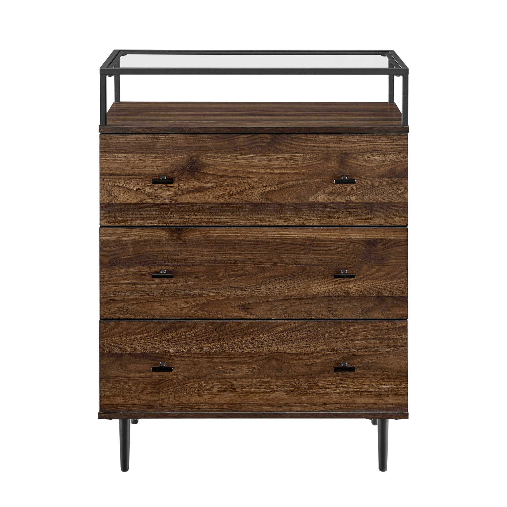 Manor Park Modern Glass Top 3-Drawer Dark Walnut Storage Cabinet