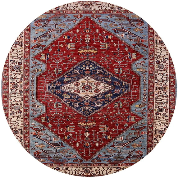 Ahgly Company Machine Washable Indoor Round Industrial Modern Cranberry Red Area Rugs, 8' Round