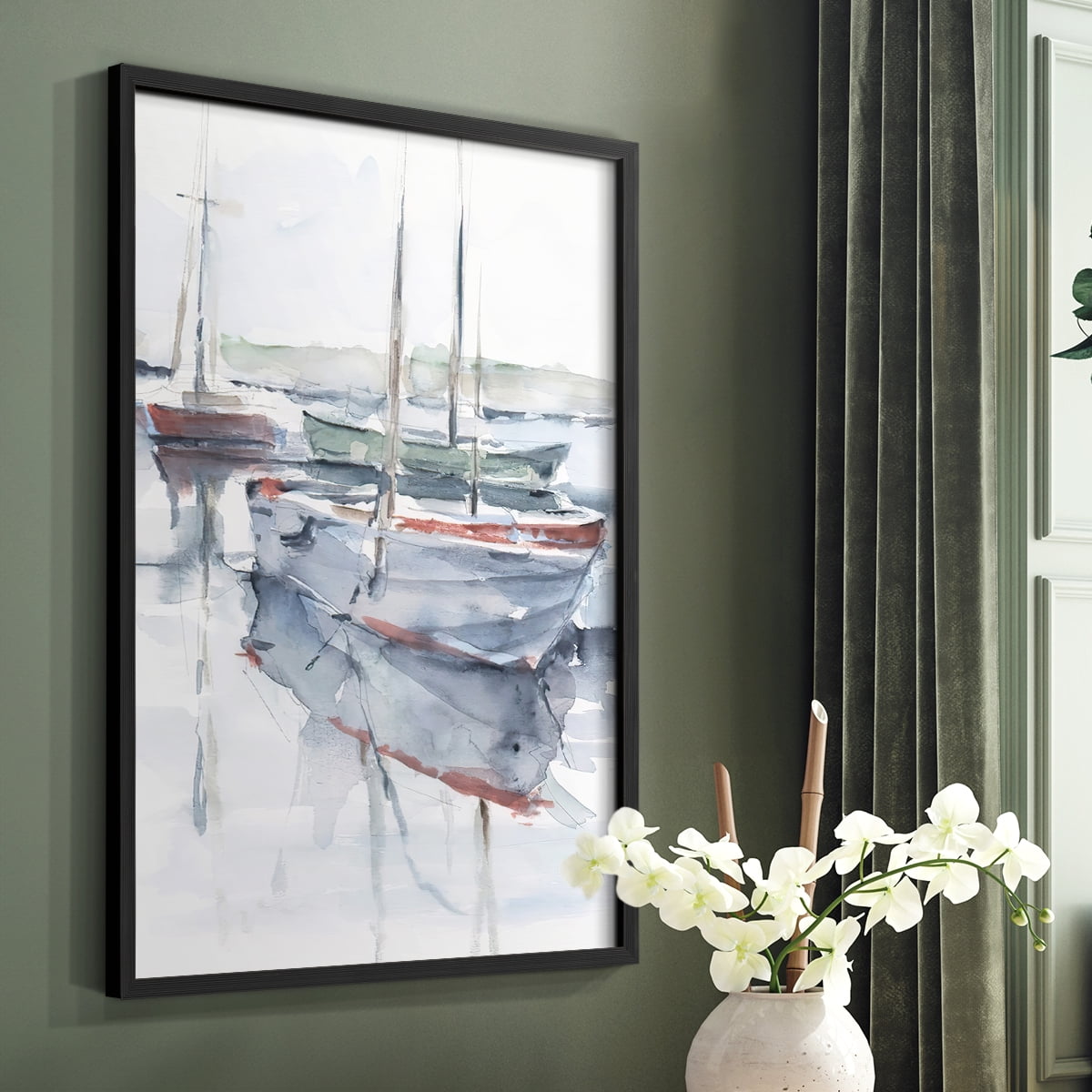 Watercolor Harbor Study I Framed Print in Black Solid Wood 11 x 14 Framed Print