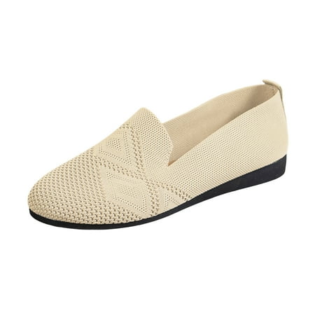 DVKOVI Office Shoes Women Flats Shoes Women Dressy Comfortable Ladies Fashion Solid Color Breathable Mesh Round Toe Flat Sole Casual Shoes Slip On Shoes Women Comfortable Beige 38