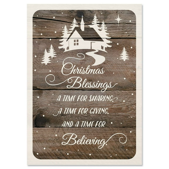 Wishes on Wood Christmas Greeting Cards - Set of 18, 5" x 7" Holiday Greeting Cards