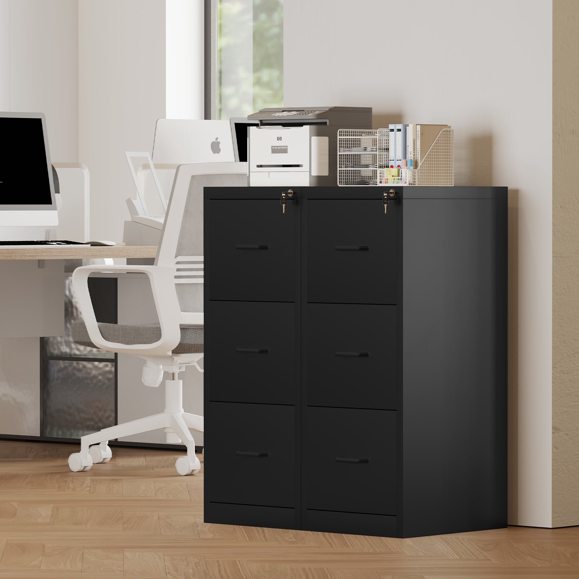 Ouyessir 15" Wide 3-Drawer Vertical Black Steel File Cabinet, Metal Filing Cabinet for Home Office