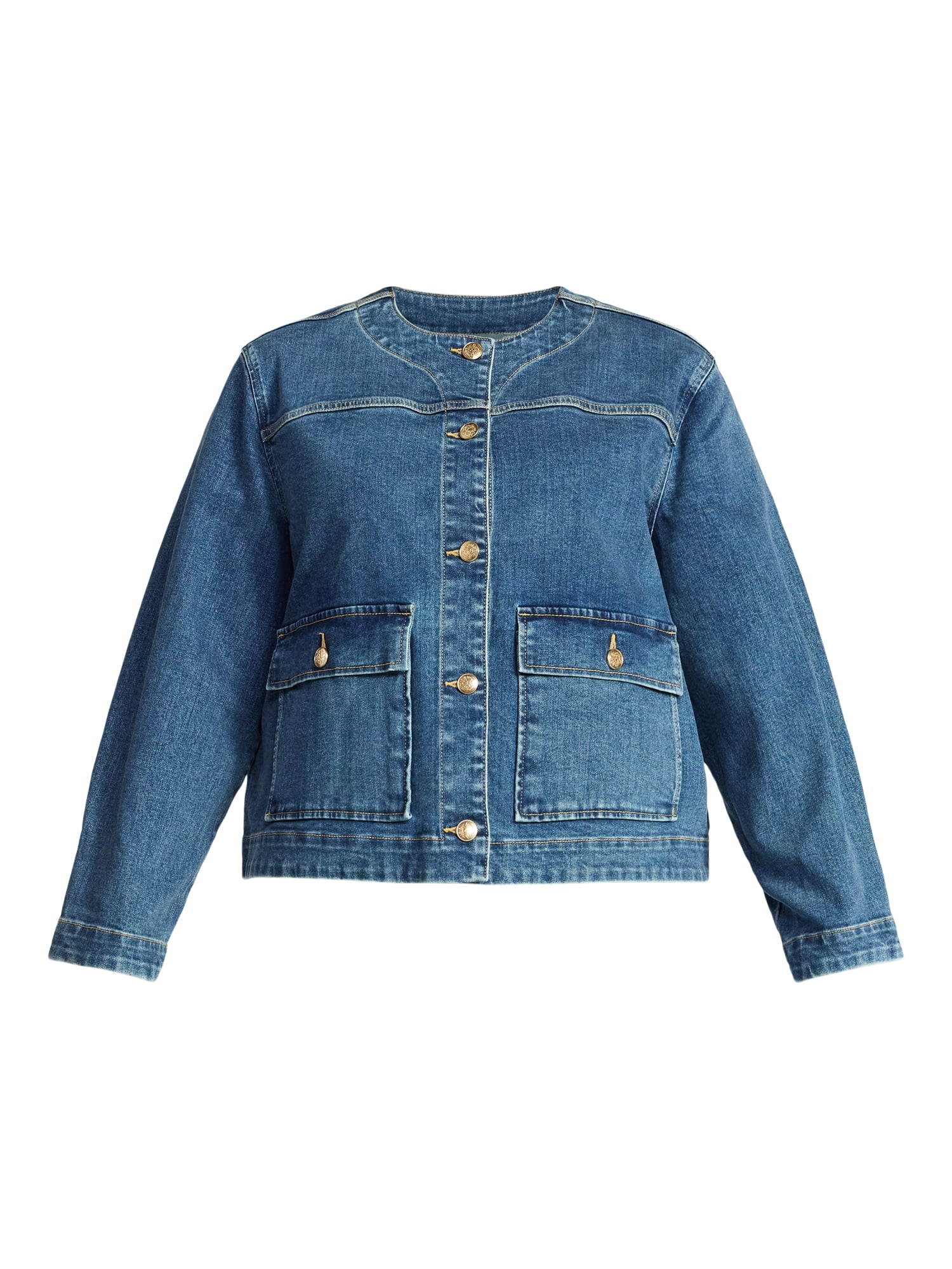 Terra & Sky Women's Plus Denim Lady Jacket With Pockets, Sizes 0X-5X