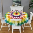 thumbnail image 2 of Tie Dye Rainbow Concentric Circles Pattern Round Tablecloth 60"x60",Wrinkle Wipeable Table Cloth for Kitchen Dining Room Picnic Patio Party, 2 of 6