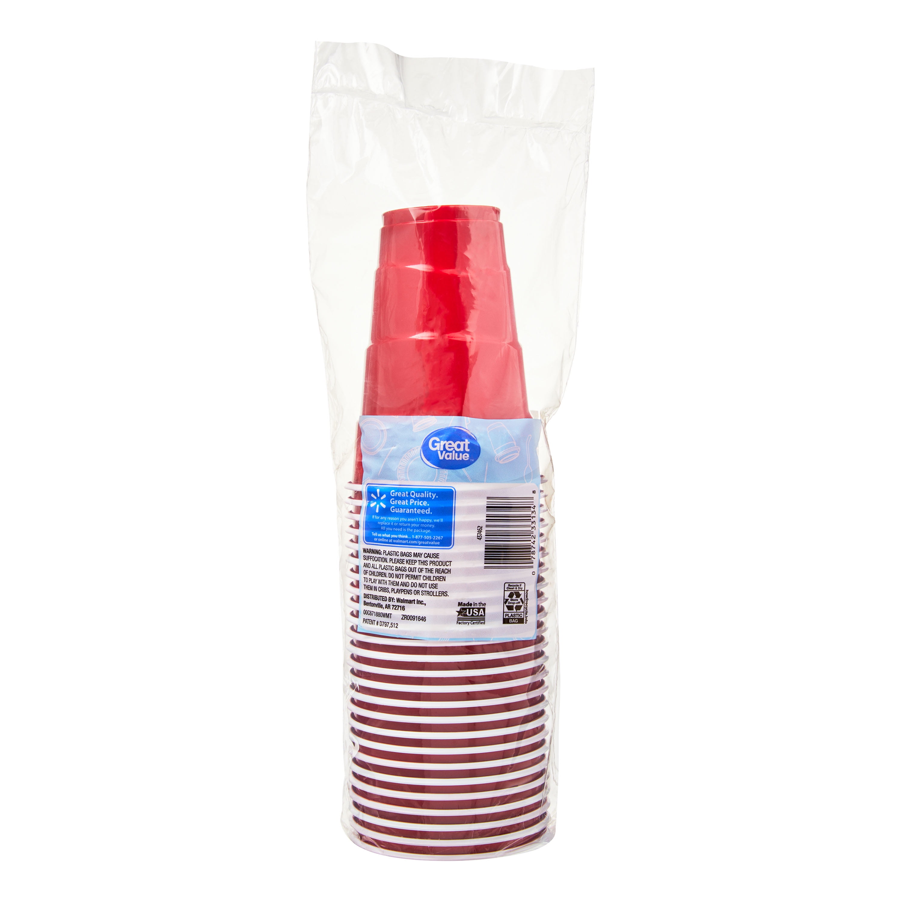 Great Value, Hefty® Easy Grip Disposable Plastic Party Cups, 18 Oz