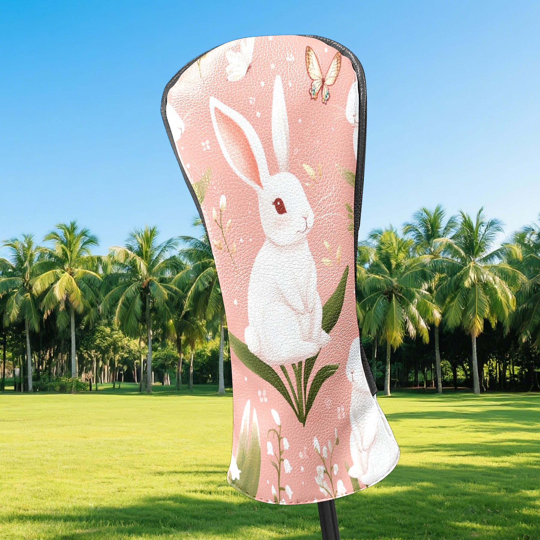 Golf Head Covers Funny Rabbit Design for Driver, Wood & Hybrid, Premium Waterproof PU Leather with Plush Lining, Cute Animal Golf Gifts