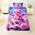 thumbnail image 3 of Homewish Kawaii Dragon Skull Floral Twin Sheets for Girls, Pink Star Magical Halloween Bedding, 3pcs, 1 Flat Sheet, 1 Fitted Sheet and 1 Pillowcase, 3 of 5