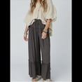 thumbnail image 4 of Pantalones Palazzo Holgados de Playa con Cintura Alta Elástica, Dobladillo con Volantes y Pierna para Mujer Gris Oscuro XS, 4 of 7