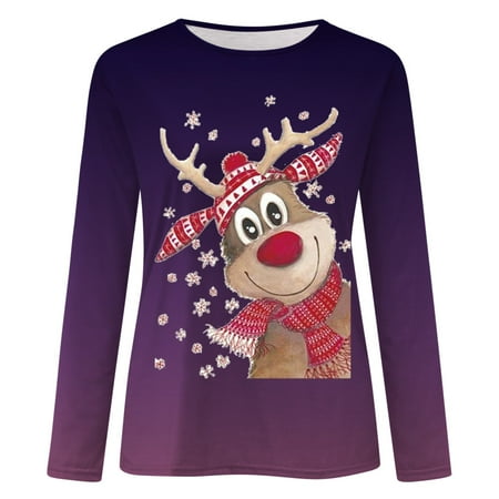 

Aayomet Bustier Tops For Women Women s T-Shirt Plus Size Long Sleeve Cotton Tee Plus Size Scoop-Neck T-Shirt for Women Purple XL