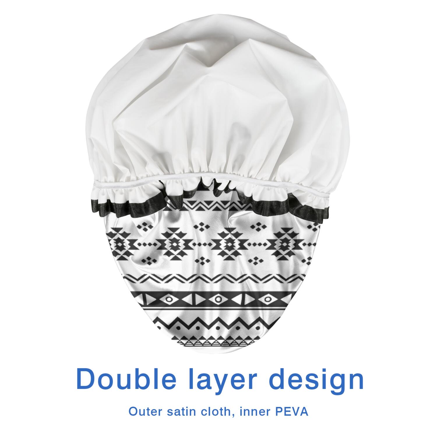 Shower Caps,Black Geometric Striped Pattern Waterproof Shower Cap for Women 4 Pieces,Double Reusable Hair Cover for Shower PEVA Elastic Stretch Hem