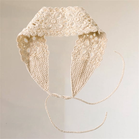 CXHEGBEJ Crochet Knit Hair Band For Womens Boho Head Wrap Hair Bandanas Adjustable Long Tie Head Kerchief Floral Hair Accessories Head Coverings Beige