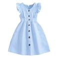 thumbnail image 2 of CUZIBR Summer Toddler Girl Dress Classic Plaid Flutter Sleeves V-Neck Button Down Checkered A-Line Fashionable Midi Dress For Kids Flowy Cozy Party Beach Dailywear,Sky Blue,8-9 Years, 2 of 8