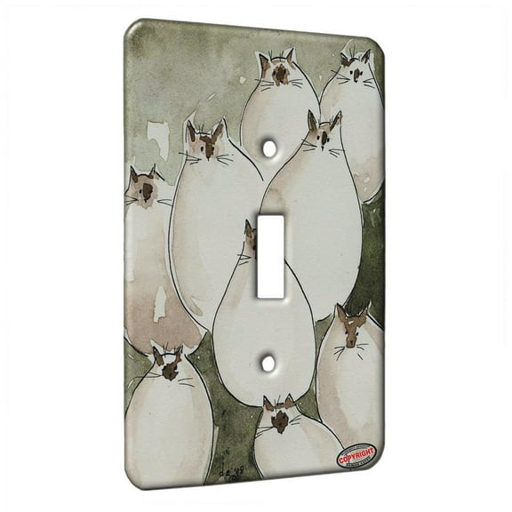 KuzmarK™ Single Gang Toggle Switch Wall Plate - Nine Chunky Siamese Kitties Abstract Cat Art by Denise Every