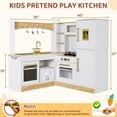 thumbnail image 2 of LAZY BUDDY Corner Play Kitchen, Wooden Kids Kitchen Playset with Light & Sound, Toddler Interactive Pretend Toy, 2 of 7