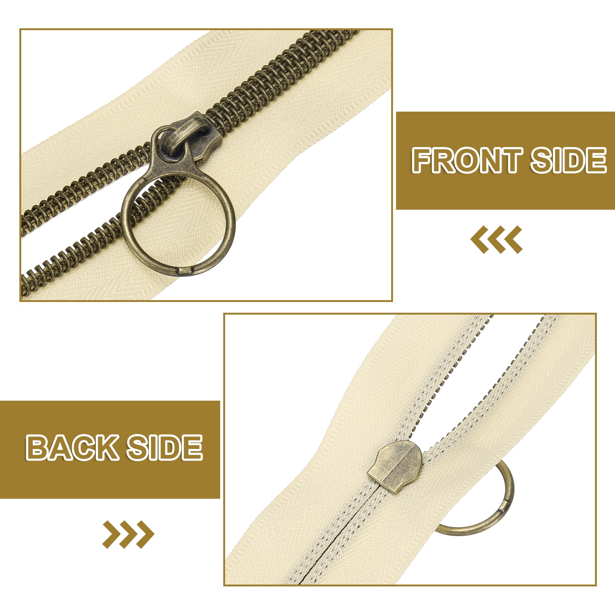 #5 10 Yards Nylon Coil Zippers, Bulk Coil Zipper by the Yards with 20pcs Vintage Brass Zippers Sliders for Diy Tailor Sewing Craft Bag Clothes, Beige