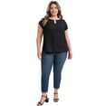 thumbnail image 2 of DARING DIVA Women's Plus Tops Keyhole Crew Neck Tulip Blouses 4X Black, 2 of 5