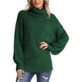 thumbnail image 3 of Women Juniors Knitted Turtleneck Sweater Long Sleeve Retro Jumpers Tops Fall Loose Knitwear for Teen, 3 of 6