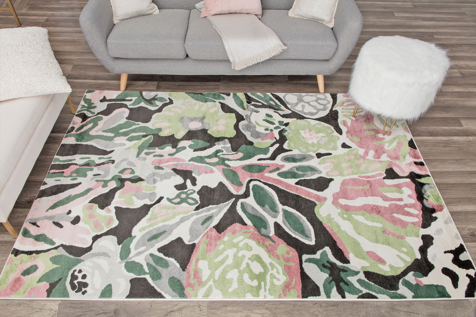 Rugs America Hanna VA15A Summer Bloom Floral Transitional Black Area Rug, 9'x12'