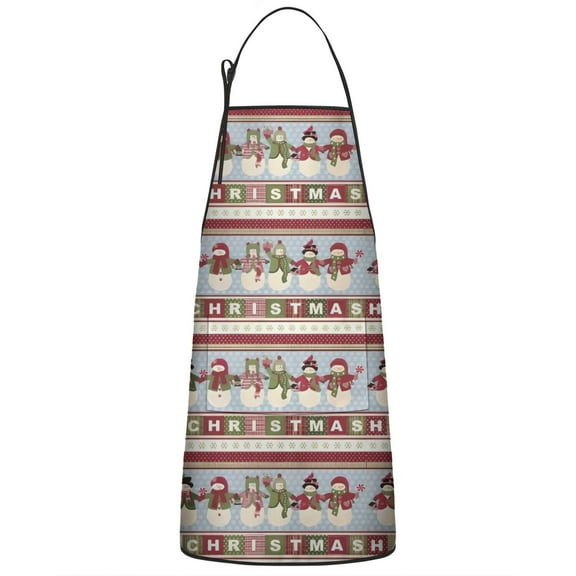 Red and Green Christmas Snowman Pattern Apron-Garden Aprons for Women with Pockets-Cotton Linen Waterproof Kitchen Cooking Gardening Aprons Adjustable for Kitchen,Cooking,BBQ and Salon 33"x27"