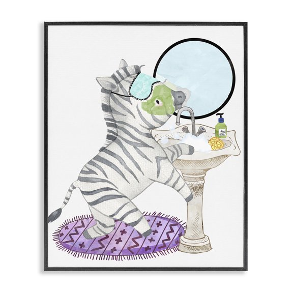 Stupell Industries Contemporary Children's Bathroom Zebra Washing Sink Bubbles Bath Black Framed Giclee Art, 11 x 14, by Erica Billups