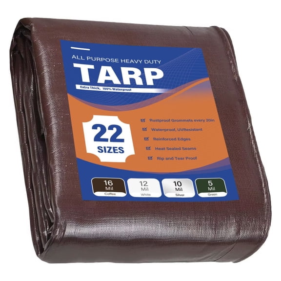 Heavy Duty 16mil Waterproof Tarp Tarpaulin 6' x 10' Canopy Tent Poly Tarp Cover 22 Sizes Thick UV Resistant Rip and Tear Proof