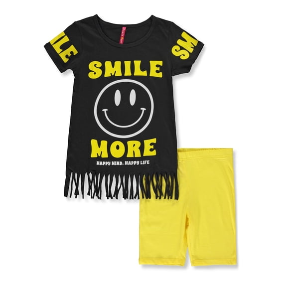 Cute 4 U Girls' 2-Piece Smile Bike Shorts Set Outfit Color: black Size: 4