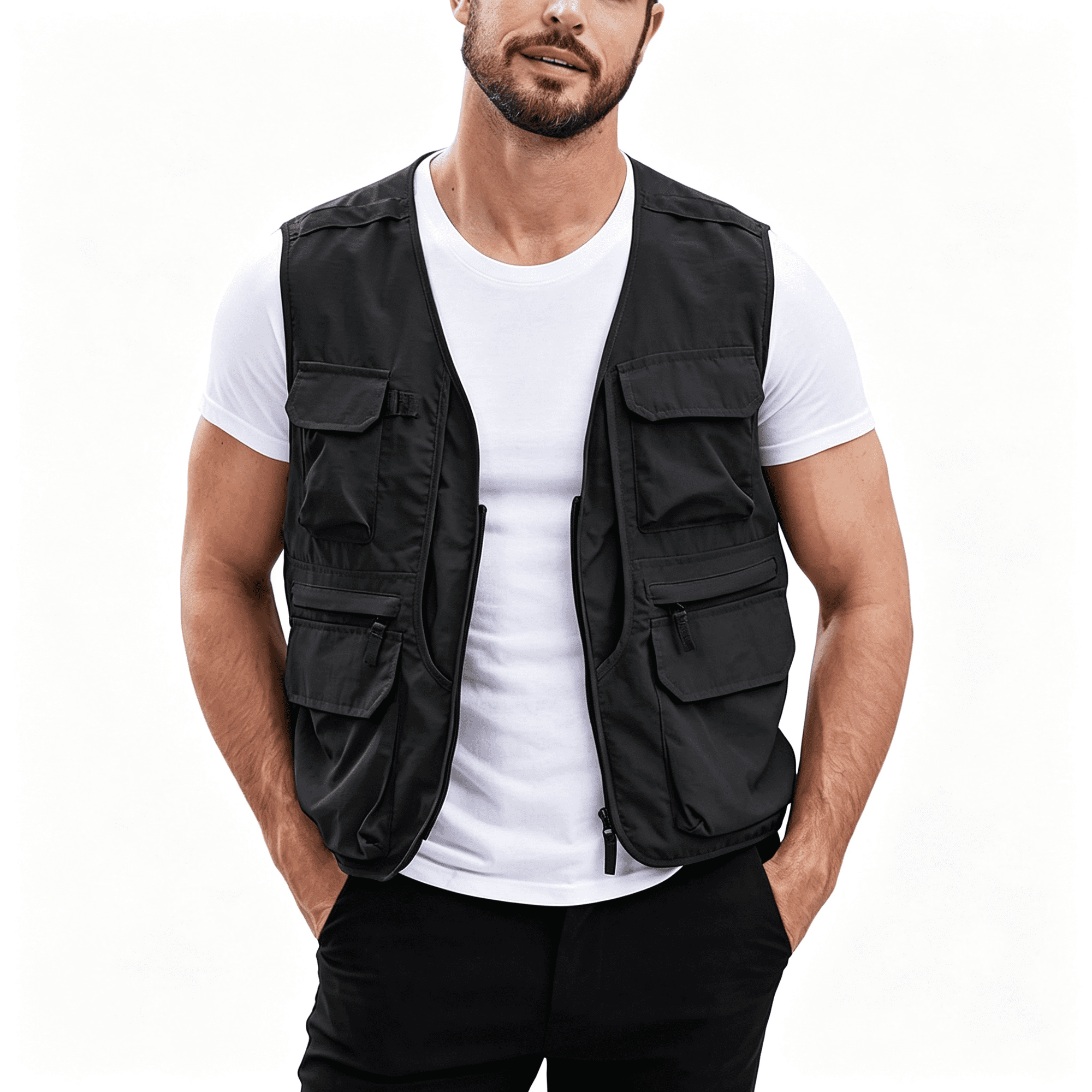 TELOLY Mens Fishing Vest for Safari Utility Cargo with Pockets Comfortable Travel Lightweight Work Multi-Pockets Quick Dry Breathable Hunting Hiking Vest
