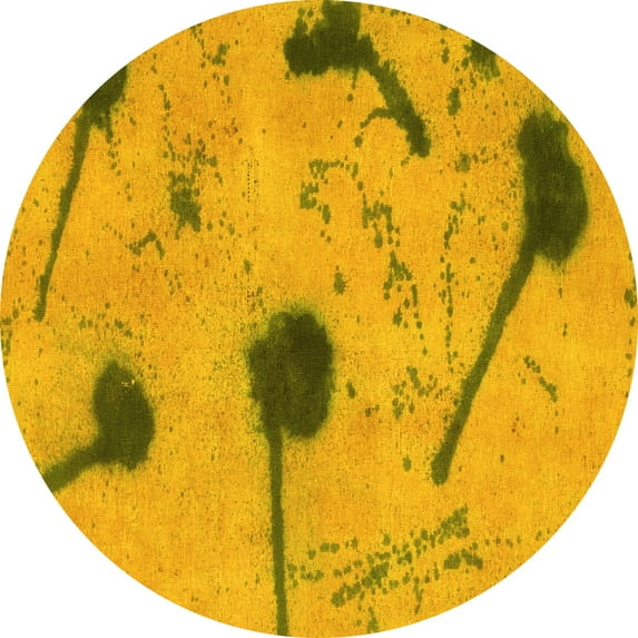 Ahgly Company Indoor Round Abstract Yellow Modern Area Rugs, 3' Round